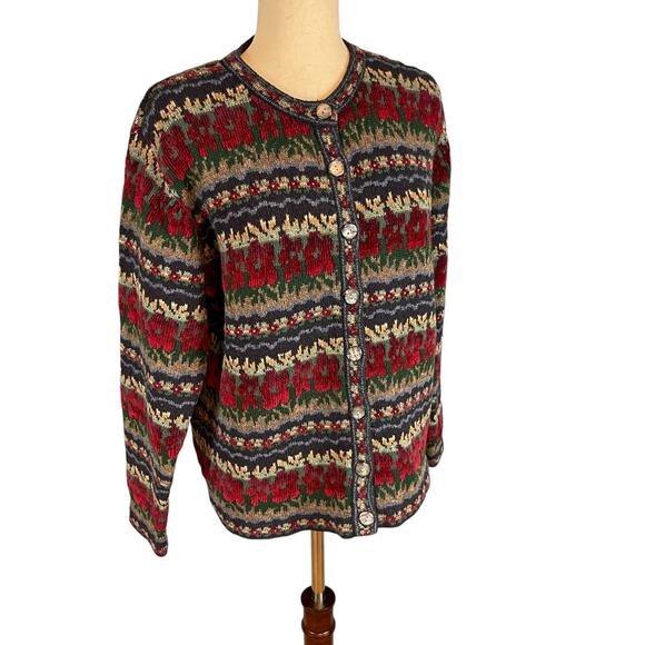 Talbots Vintage 90's Women's Cardigan Sweater Fair Isle Sweater Medium - Picture 1 of 6